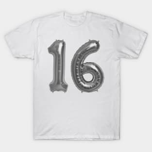 Silver 16th Birthday Metallic Helium Balloons Numbers T-Shirt